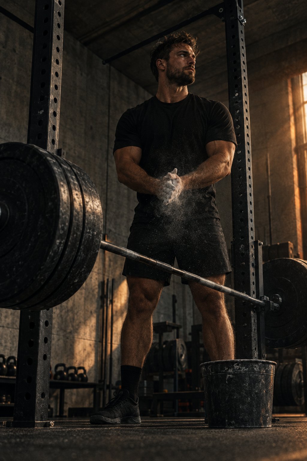 Skivstång i ett mörkt gym